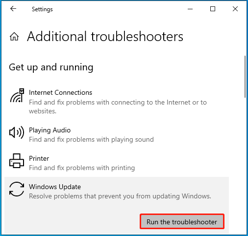 run the Windows Update troubleshooter