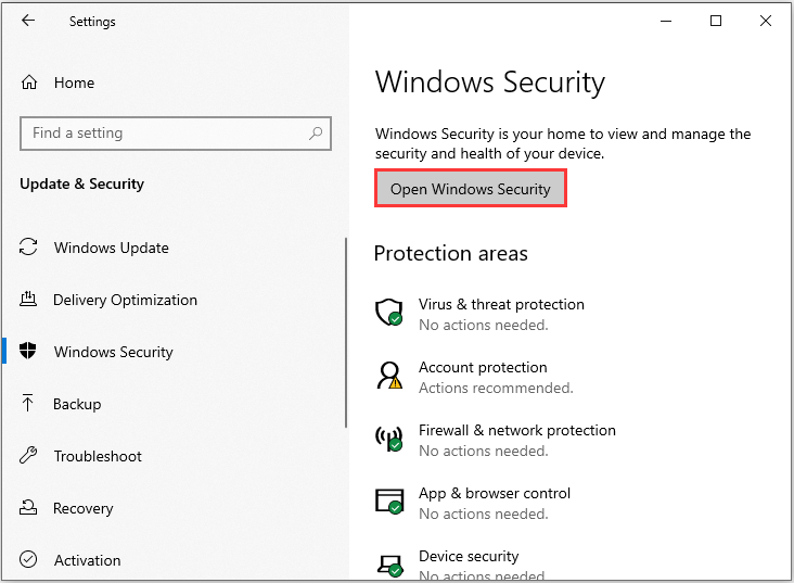 go to Open Windows Security