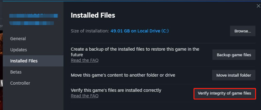 Verify integrity of game files 