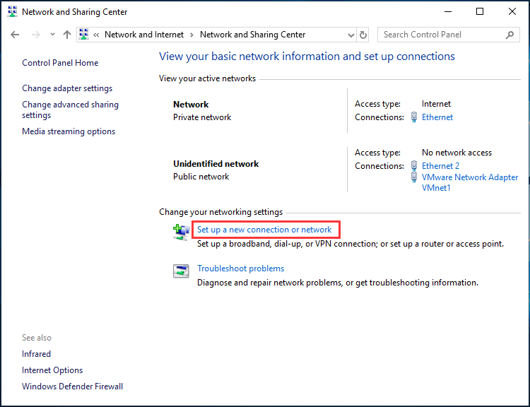 click Set up a new connection or network