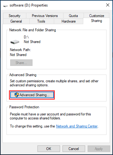 click the Advanced Sharing button