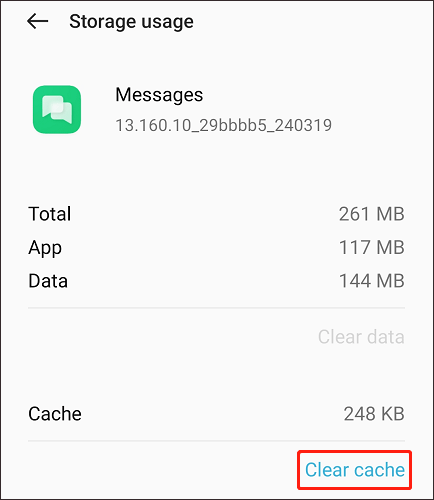 clear the Message app cache Android