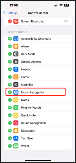 add Music Recognition to Control Center