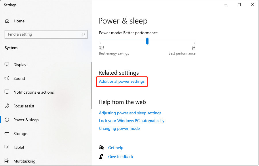 Additional power settings
