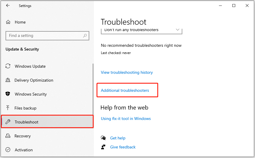 open additional troubleshooters