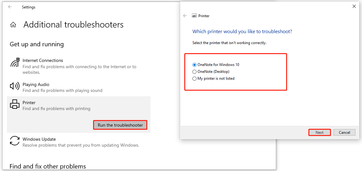 run the printer troubleshooter