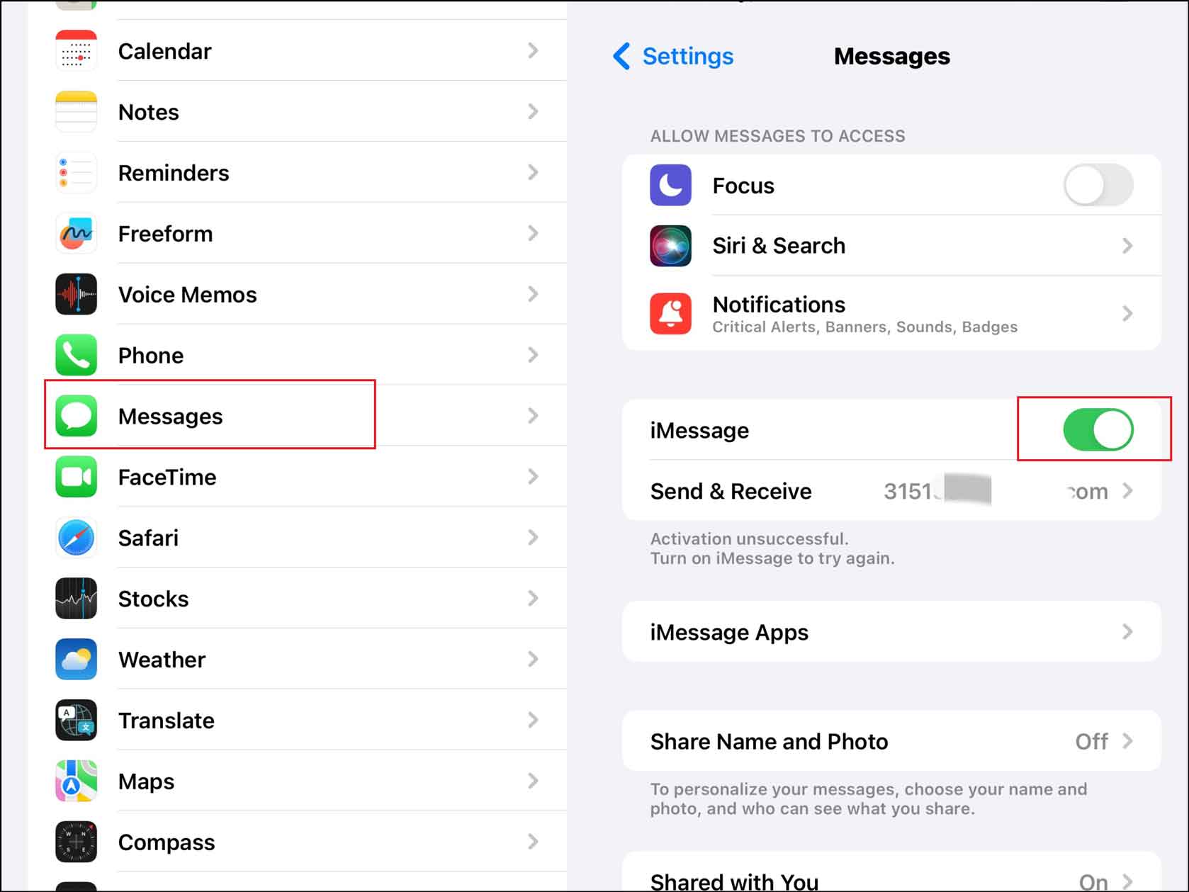 enable iMessage
