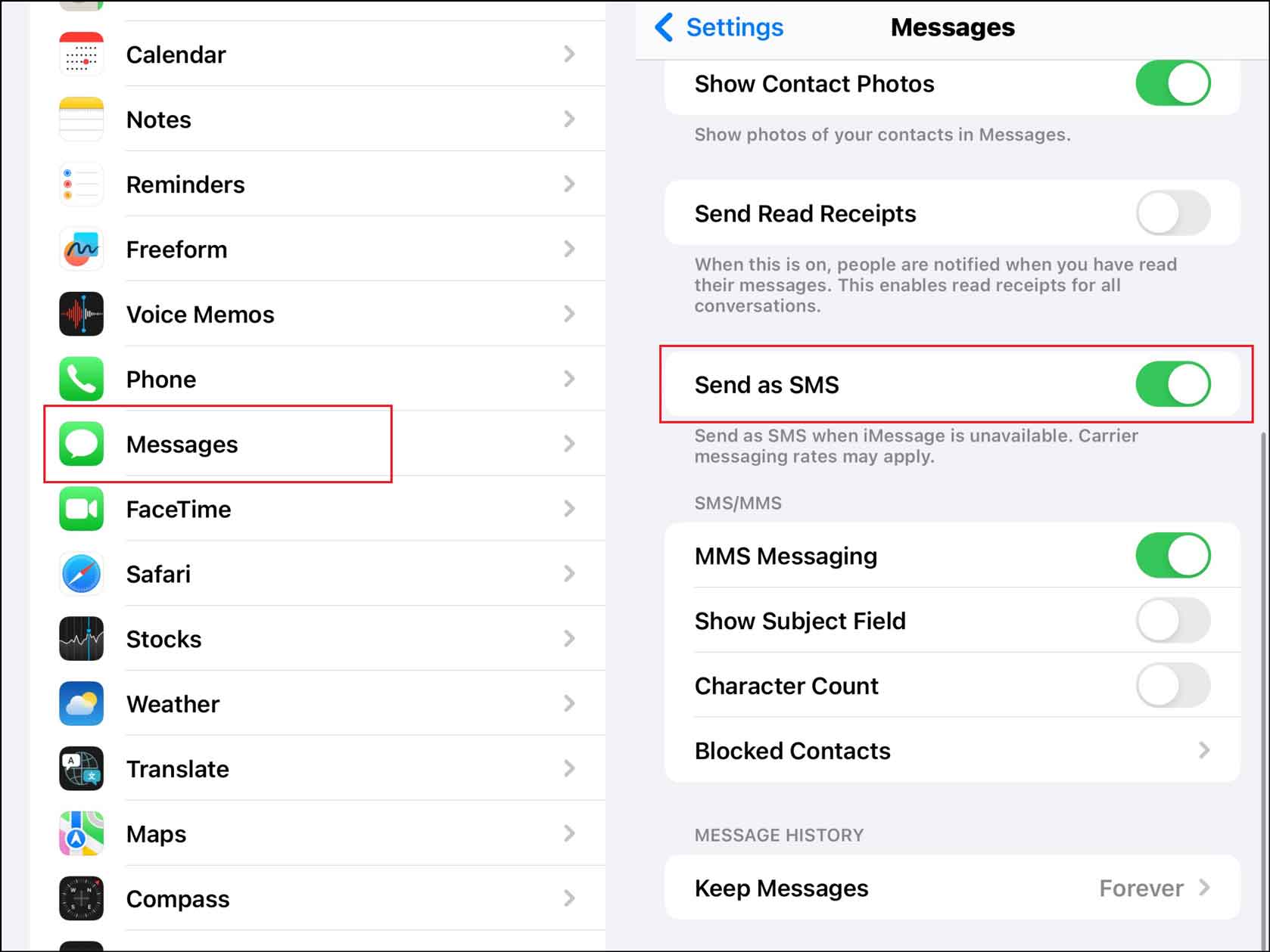 enable Send as SMS