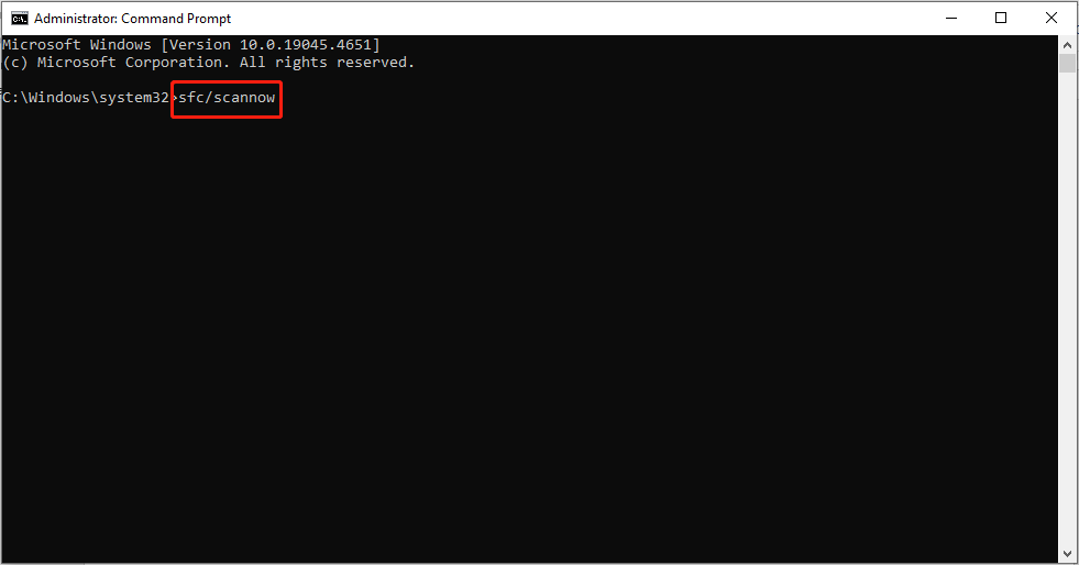 copy and paste sfc/scannow and press Enter