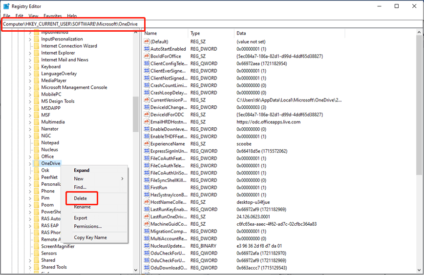 delete OneDrive folder