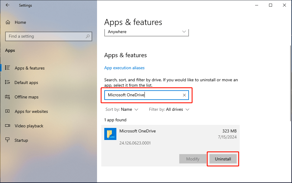 uninstall Microsoft OneDrive