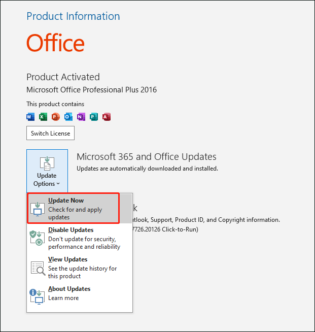 navigate to the path: Update Options > Update Now