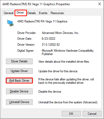 roll back display driver