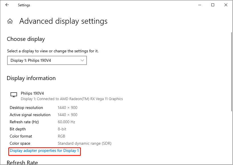choose display adapter properties