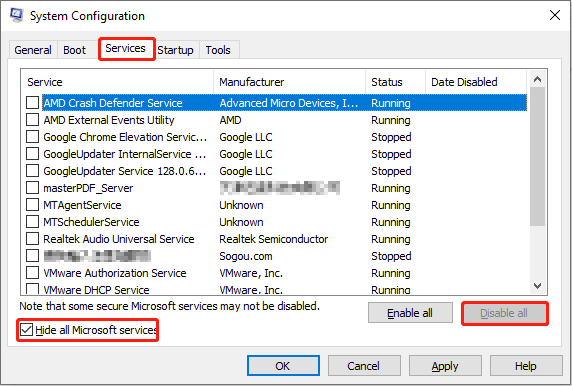 disable all services