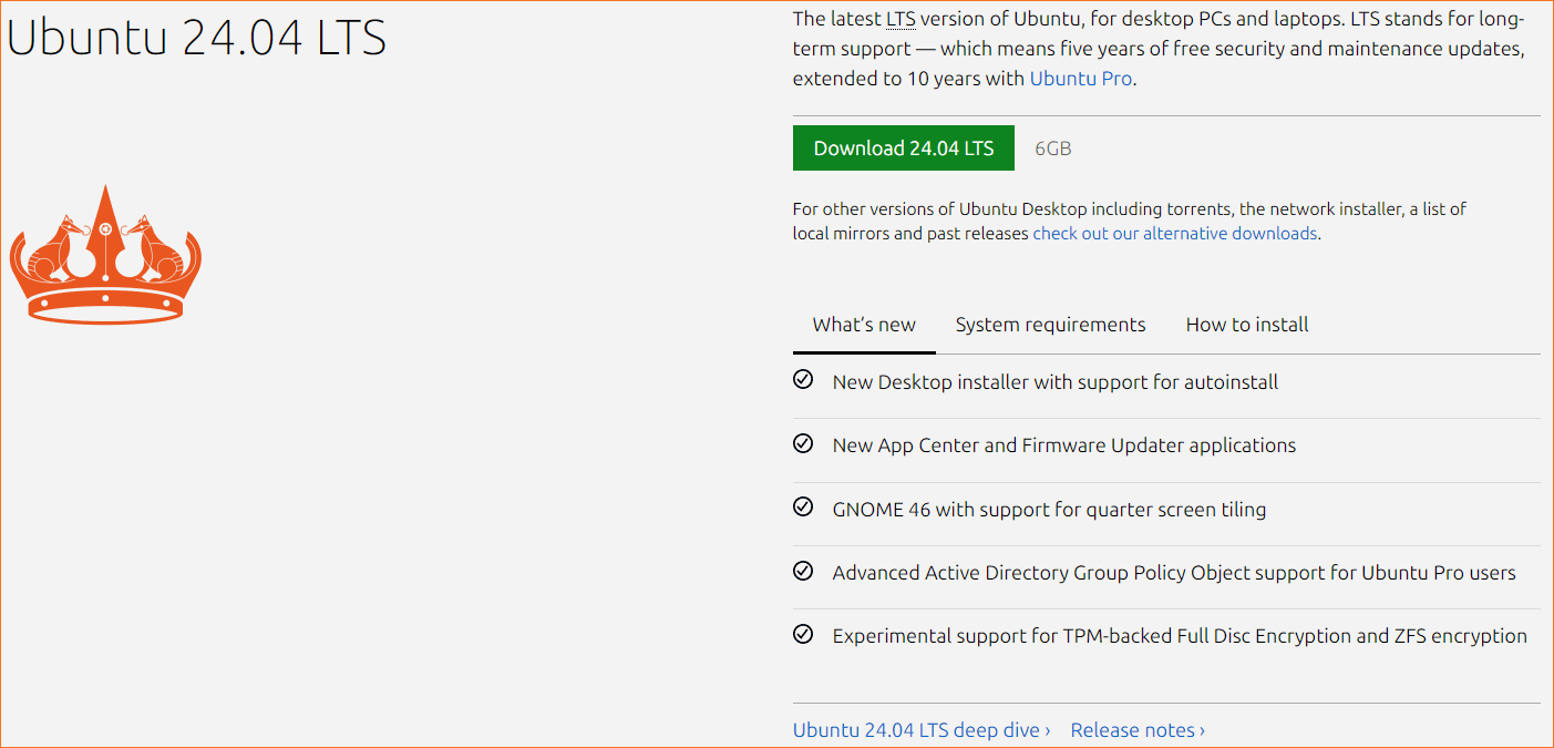 download Ubuntu 24.04 LTS desktop installer