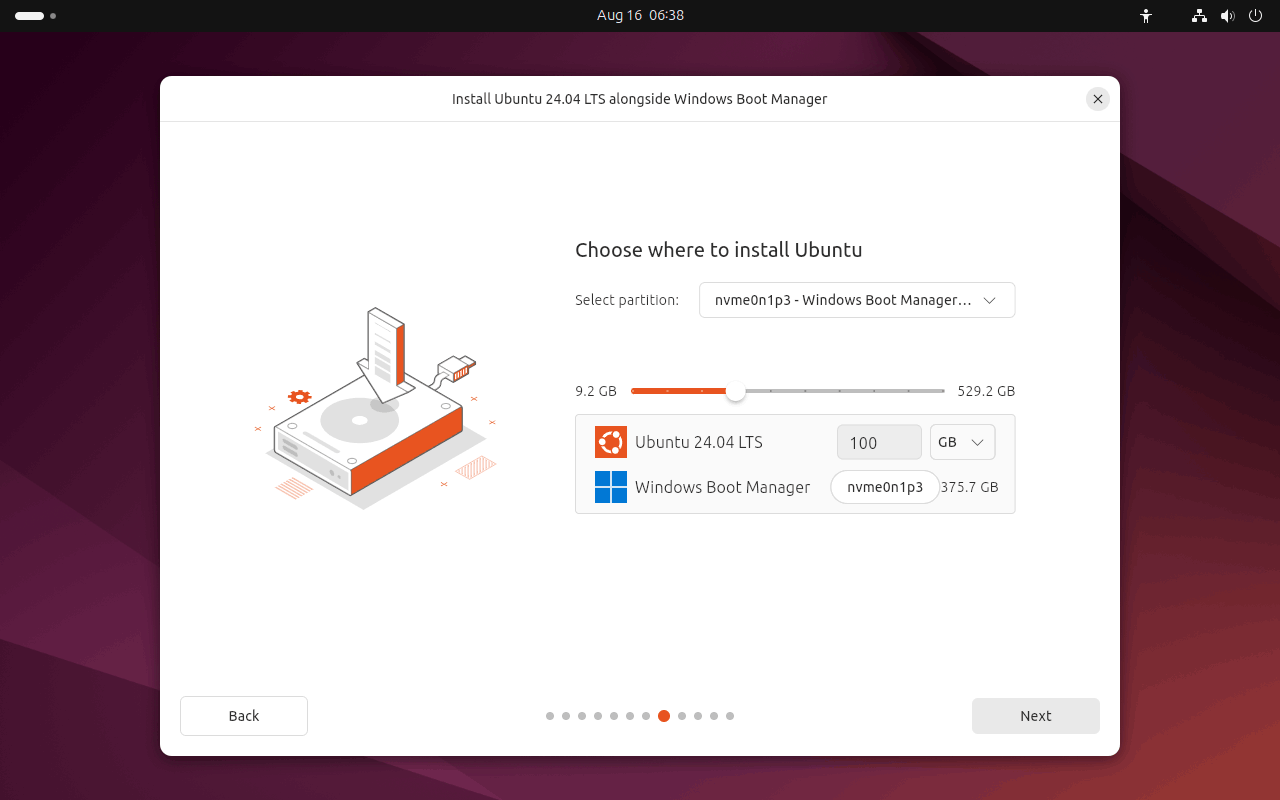 choose where to install Ubuntu