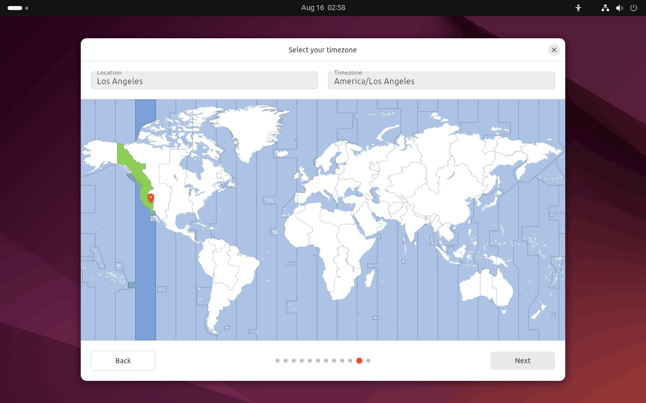select your location and timezone
